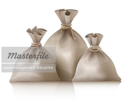 Three full sacks. Eps10 vector illustration. Isolated on white background