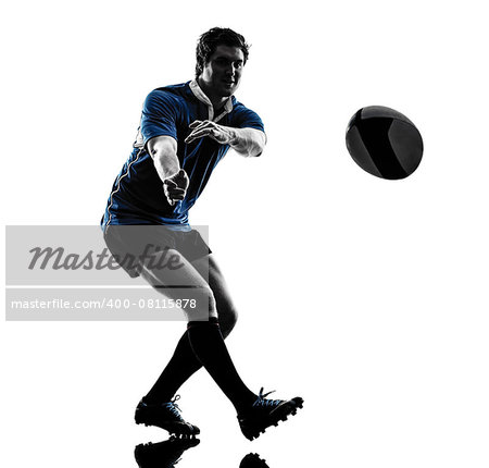 one caucasian rugby man player  in studio  silhouette isolated on white background