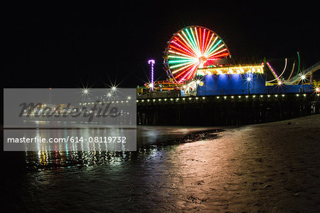 Santa Monica Pier, illuminated at night, California, USA