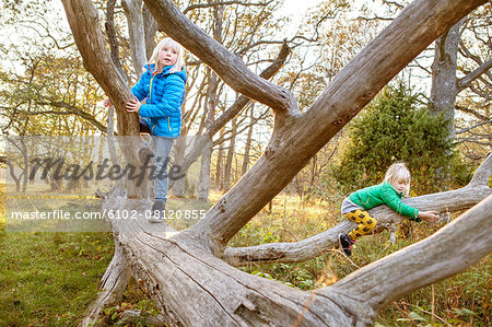 Girls playing in forest
