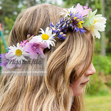 Girl wearing flower wreath