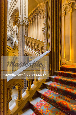 Grand staircase, Penrhyn Castle, Llandegai, Bangor, Gwynedd, Wales, United Kingdom