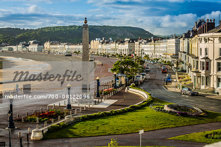 Coastal shoreline with War Memorial Obelisk, Llandudno, Conwy County, Wales, United Kingdom