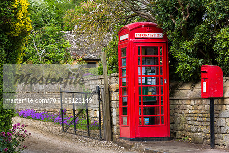 Phone box on street, Stanton, Gloucestershire, The Cotswolds, England, United Kingdom