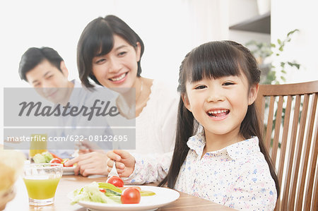 Japanese family together in the kitchen