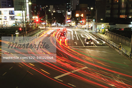 Long exposure shot of traffic in Tokyo, Japan