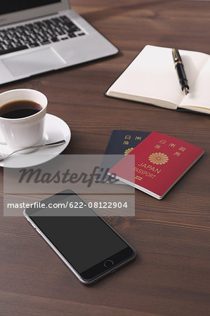 Smartphone coffee and passports