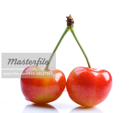 Studio shot of cherries on white background