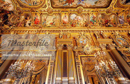 France,Paris. 9th district. Palais Garnier, Paris Opera. The Grand Foyer. View the colonnades.