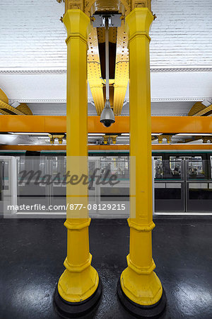 Europe, France, Paris, vertical view of the station Gare de Lyon Metro and two yellow metal columns