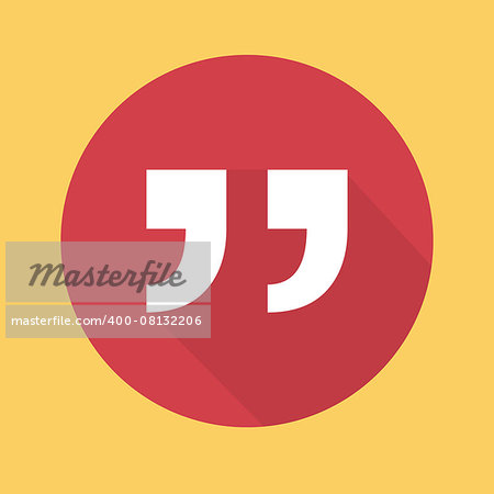 Quote sign icon. Double quotes. Four squares. Colored Flat design button. Vector