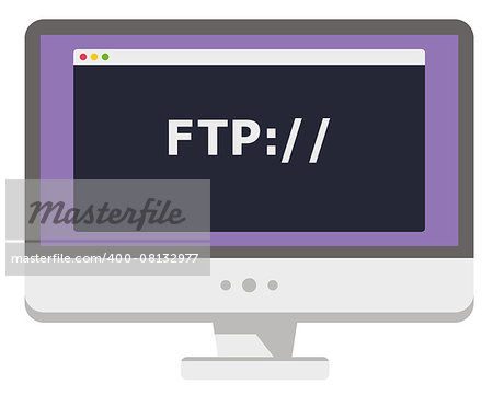 vector illustration of personal computer display showing window with ftp prtocol on itisolated on white