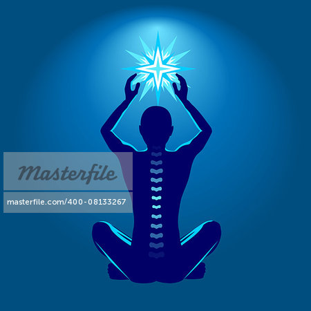 Spine health illustration, man with shining star in hands