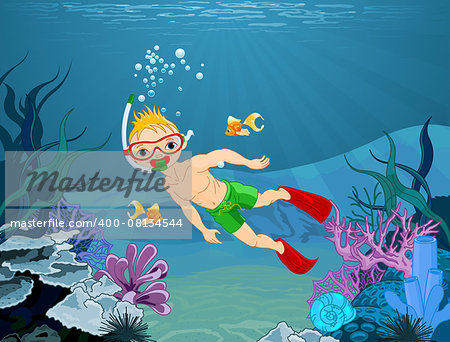 Illustration of cute diver boy