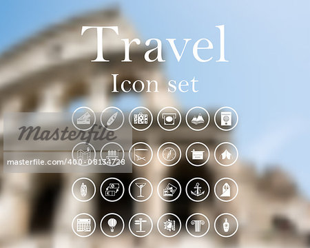 Travel icon set. EPS 10 vector illustration with mesh and without transparency.