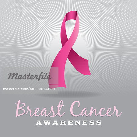 A pink breast cancer awareness ribbon over a light grey burst. Vector EPS 10 available. EPS file contains a gradient mesh.