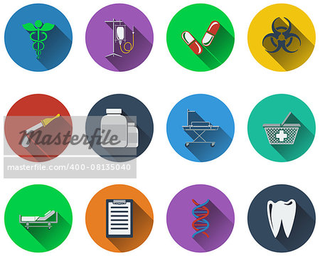 Set of medical icons in flat design. EPS 10 vector illustration with transparency.