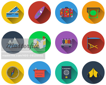 Set of travel icons in flat design. EPS 10 vector illustration with transparency.