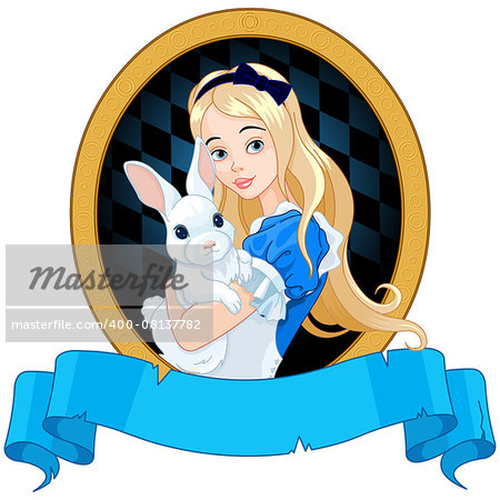 Illustration of Alice holds white rabbit