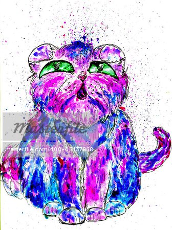 Grunge sketch of a cute Persian cat, abstract illustration.