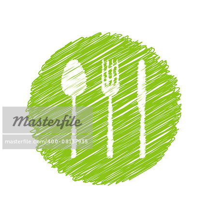 Illustration Green Vegetarian Restaurant Sign with Cutlery - Vector