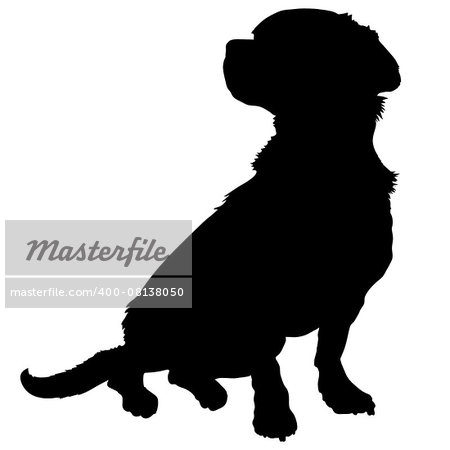 A black silhouette of a sitting mixed breed dog