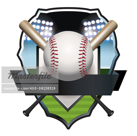 An illustration of a baseball, bat, and field badge template. Vector EPS 10 available. EPS file contains transparencies and gradient mesh.