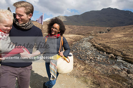 Family out hiking, Fairy Pools, Isle of Skye, Hebrides, Scotland