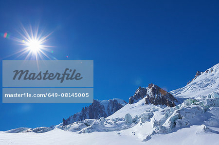 Snow covered landscape and blue sky, Mont Blanc massif, Graian Alps, France