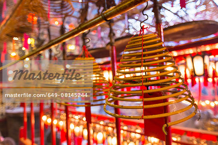 Incense coils burning in Man Mo Temple, Hong Kong, China