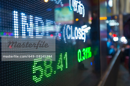 Digital display for stock market changes, Hong Kong, China