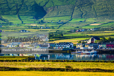 Scenic view of harbour and waterfront, Portmagee, along the Skellig Coast on the Ring of Kerry, County Kerry, Ireland Scenic view of harbour and waterfront, Portmagee, along the Skellig Coast on the Ring of Kerry, County Kerry, Ireland