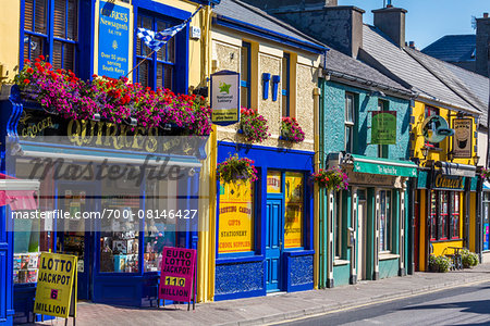 Colorful buildings and street scene, Caherciveen, along the Skellig Coast on the Ring of Kerry, County Kerry, Ireland Colorful buildings and street scene, Caherciveen, along the Skellig Coast on the Ring of Kerry, County Kerry, Ireland