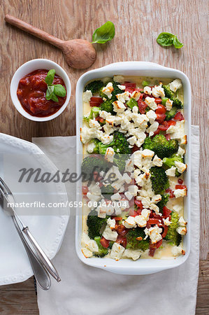 Broccoli bake with feta cheese (seen from above)