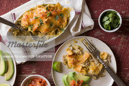 Gratinated enchiladas with chicken and cheese