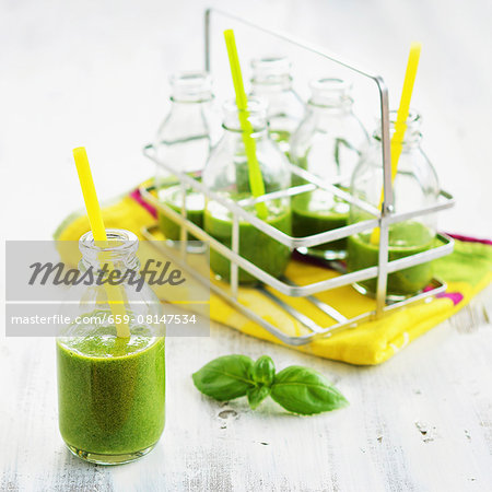Smoothies made with spinach and basil