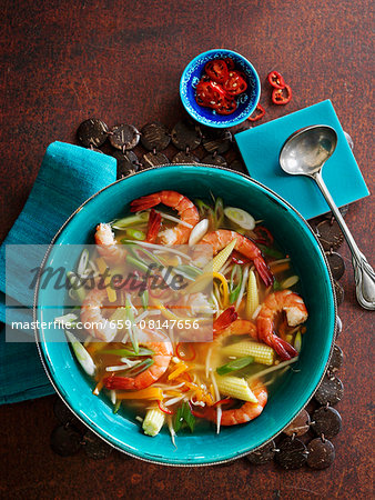 Spicy vegetable soup with prawns (Asia) Spicy vegetable soup with prawns (Asia)