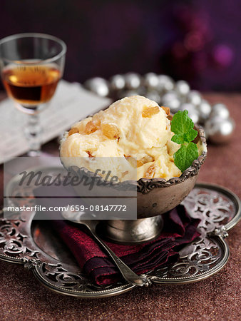 Raisin and armagnac ice cream