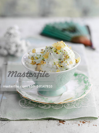 Pistachio ice cream with candied ginger