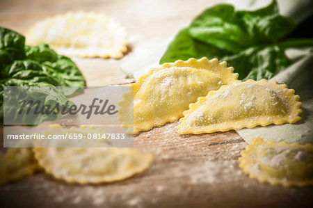 Fresh ravioli filled with ricotta and spinach