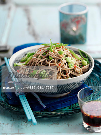 Soba noodle salad with broad beans