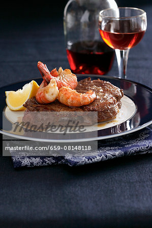 Beef steak with prawns Beef steak with prawns
