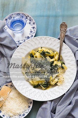 Tagliatelle with spinach and Parmesan cheese Tagliatelle with spinach and Parmesan cheese