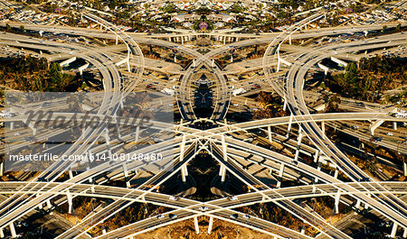 Abstract symmetrical aerial view of flyovers and highways, Los Angeles, California, USA Abstract symmetrical aerial view of flyovers and highways, Los Angeles, California, USA