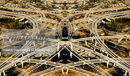 Abstract symmetrical aerial view of flyovers and highways, Los Angeles, California, USA