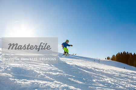 Ski holiday, Child skiing downhill, Sudelfeld, Bavaria, Germany