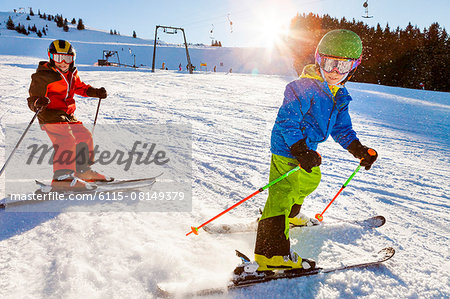 Ski holiday, Children learning to ski, Sudelfeld, Bavaria, Germany