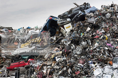 Metal recycling of scrap metal, cars and autos to avoid environmental pollution in England, United Kingdom, Europe
