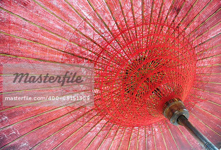 Red umbrella in Bagan, Myanmar (Burma).