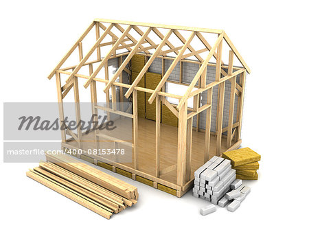 3d illustration of frame house construction